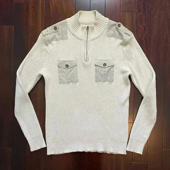 American Rag Mens Sweater 1/4 Zip Ribbed Cotton Pullover Beige Size Large - Picture 16 of 16